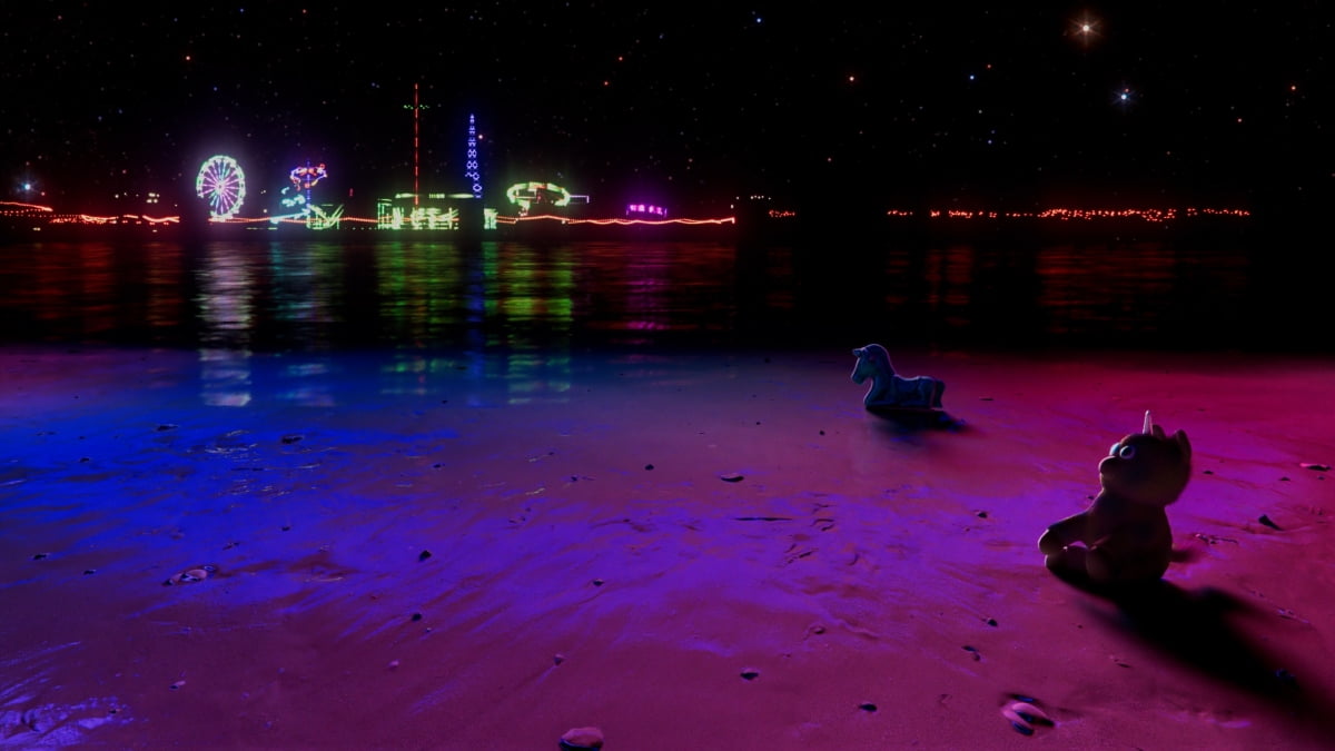 Mark Leckey, DAZZLEDDARK, 2023, Video, 5′14″, color, sound. / Courtesy of Cabinet, London, Galerie Buchholz Berlin/Cologne/New York, and Gladstone Gallery, New York.