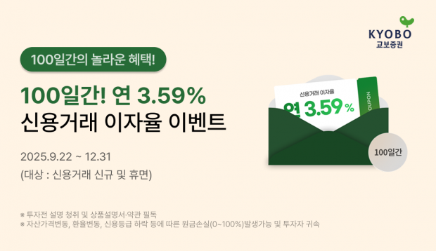 교보증권, 신용거래 우대 금리 이벤트 실시