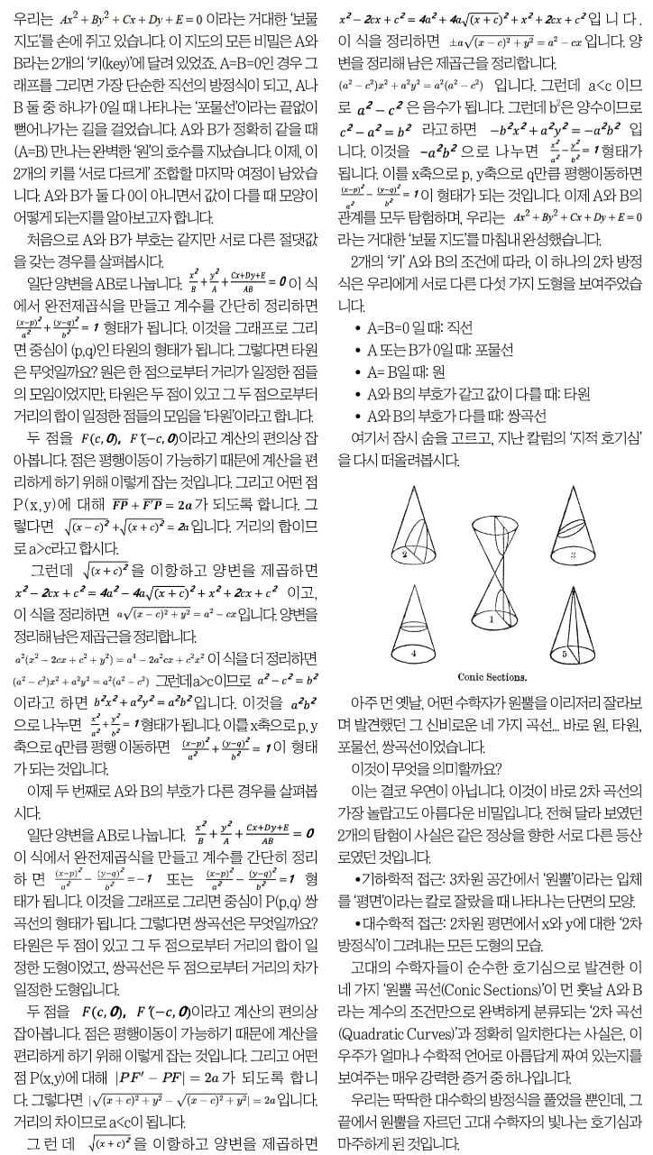 [재미있는 수학] '원뿔곡선=2차곡선'…수학언어로 짜여진 우주 비밀