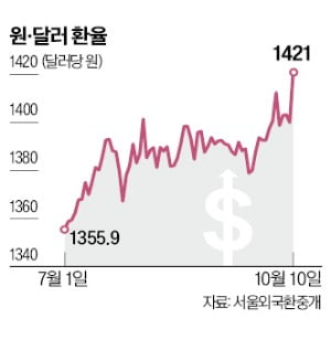 주가 급등에도 원화가치 급락…"원·달러 1440원 넘을 수도"