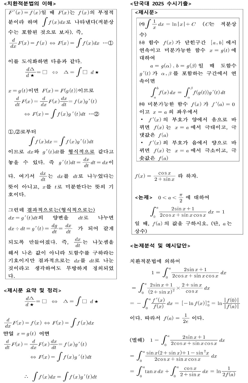 [2026학년도 논술길잡이] 적분의 테크닉을 기르다: 치환적분 g′(x)dx의 의미