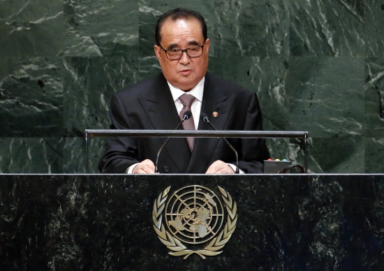 North Korea's Minister for Foreign Affairs Ri Su Yong addresses the 69th session of the United Nations General Assembly at the U.N. headquarters in New York, September 27, 2014.  REUTERS/Ray Stubblebine (UNITED STATES - Tags: POLITICS)