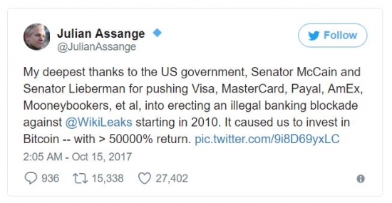[김현석의 월스트리트나우] 위키리크스, 비트코인으로 50000% 수익률
