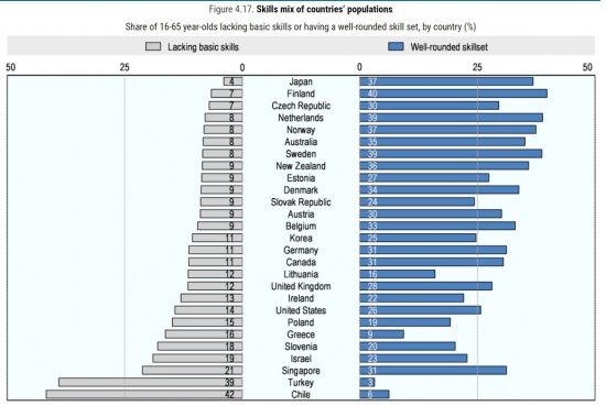  국가별 인구 중 기초기술 부족비율/자료=OECD